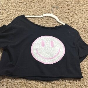 Black Crop Top with Pink Smiley Face